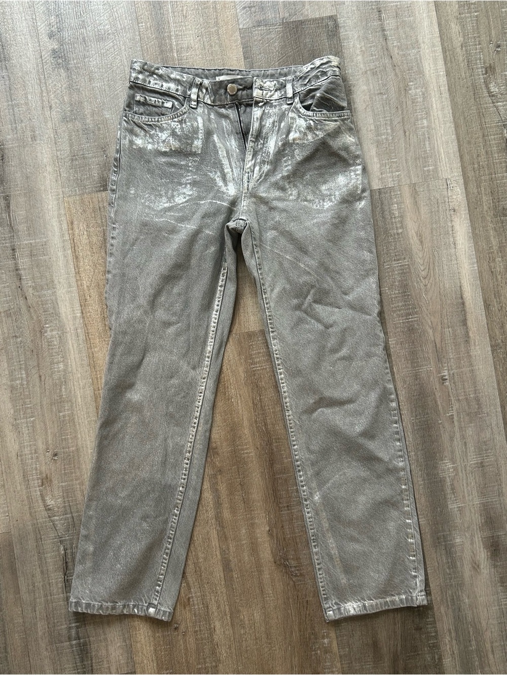 Mango Metallic Silver Straight Jeans